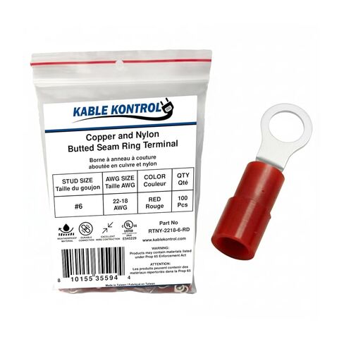 Kable Kontrol Nylon Insulated Ring Terminals - 16-14 AWG 100 Pcs UL Listed – Butted Seam Marine Grade Electrical Wire Crimp Terminals, Copper & Nylon, for Automotive, Marine HVAC, Aerospace - Blue in Saudi Arabia
