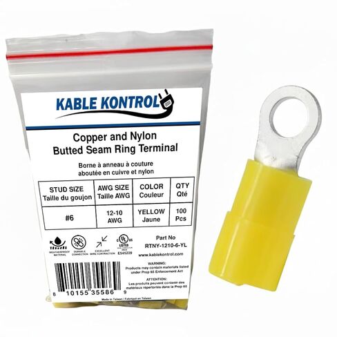 Kable Kontrol Nylon Insulated Ring Terminals - 16-14 AWG 100 Pcs UL Listed – Butted Seam Marine Grade Electrical Wire Crimp Terminals, Copper & Nylon, for Automotive, Marine HVAC, Aerospace - Blue in Saudi Arabia