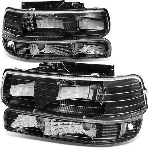 أسرة السيارات 4pcs بقيادة مجموعة المصابيح الأمامية DRL ومصابيح الوفير المتوافقة مع Chevy Silverado Suburban 1500 2500 3500 Tahoe 99-06 ، سائق وجانب الركاب ، عدسة مدخنة Clear Corner in Kuwait