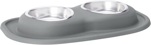 WeatherTech Double Low Pet Feeding System - Compact and Portable Dog/Cat Food and Water Station - 16 oz (2 Cups) Light Grey (DL1602LG) in Saudi Arabia