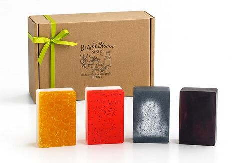 Natural Soap Bar (Set of 4) Unique Natural soap Bars – Handmade soap Lavender, Citrus, Charcoal, Honey – Skincare Gift in Saudi Arabia