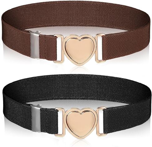 2pcs Girls Belt for Waist Size 15-30" Kids Elastic Belt Adjustable Toddler Heart Buckle Stretch Belts Fashion Waistband Heart-Shaped Metal Buckle Waist Belts for Boys Girls Pants Jeans Dress Decor in Saudi Arabia