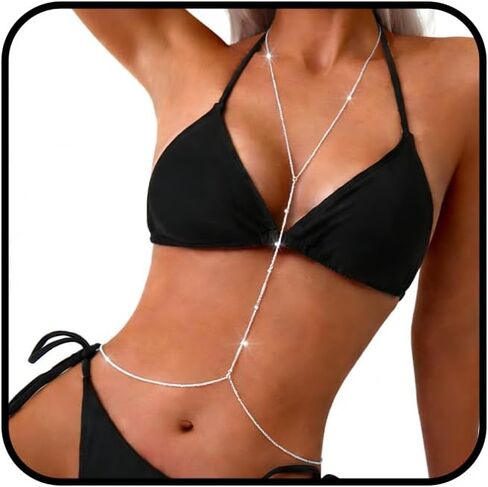 Bounzhi Gold Sexy Body Chain Crossover Thin Bra Bikini Waist Belly Body Chains Beach Body Necklace Jewelry for Women, B-100 in Kuwait