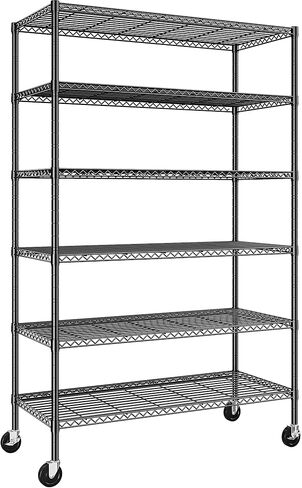 82" H X45 W X18 D Storage Shelves with Wheels, 6 Tier Wire Shelving Adjustable Metal Shelving Pantry Shelves Capacity 1200LBS for Garage Shelving, Pantry, Kitchen, Closet, Commercial, Black in Kuwait