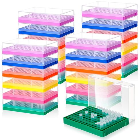 Kingdder 12 Pcs PCR Tube Rack for 0.2ml Micro-Tubes 96 Holes 8 x 12 Array PCR Tube Racks with Lid for Laboratory Industrial Use, Yellow/Blue/Green/Purple/Orange/Pink in Saudi Arabia