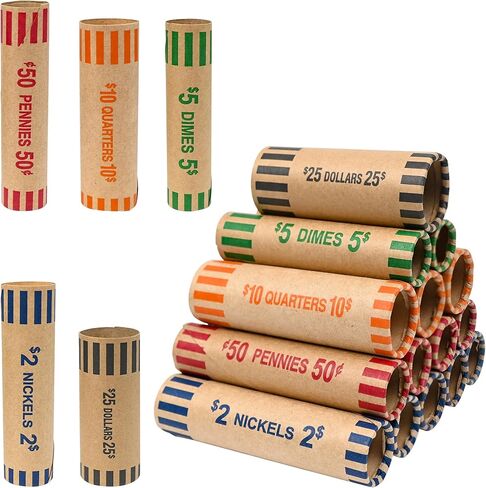 أحب أغلفة لفة عملة معدنية (60 عامًا) -12 ربع ، و 12 بنسًا ، و 12 نيكل 12 دايم و 12 دولارًا (60 قطعة) in Kuwait