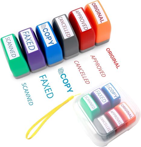 Self Inking Stampp Set 6 Pack - Red & Blue Ink for Office Documents | Pre-Inked Rubber Stamps (Received, Approved, Urgent, Draft) | Durable Rubber Stamps for Paperwork & Emails & Records | by 6uGooes in Saudi Arabia