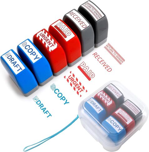 Self Inking Stampp Set 6 Pack - Red & Blue Ink for Office Documents | Pre-Inked Rubber Stamps (Received, Approved, Urgent, Draft) | Durable Rubber Stamps for Paperwork & Emails & Records | by 6uGooes in Saudi Arabia