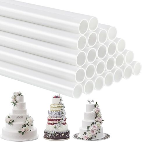 Boao 24 Pieces White Plastic Cake Dowels Rods for Tiered Cake Hollow Cake Sticks Wedding Cake Support Rods Round Cake Straws for Stacking and Supporting (0.4 Inch Diameter 9.5 Inch Length) in Saudi Arabia