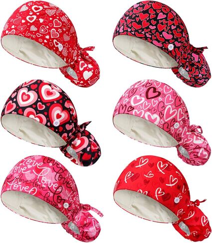 6 Pcs Satin Lined Working Hat Scrub Caps Adjustable Tie Back Bouffant Hats with Button Sweatband for Doctor Nurse in Kuwait