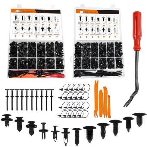 240PCS Bumper Retainer Clips Car Plastic Rivets Fasteners Push Retainer Kit Most Popular Sizes Auto Push Pin Rivets Set -Door Trim Panel Fender Clips for GM Ford Toyota Honda Chrysler in Kuwait