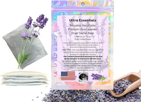 أكياس لافندر للمجفف ، عطر خزانة وأدراج ، غسيل الملابس ما يصل إلى 5 دورات ، كل رائحة طبيعية للأحذية ، حقائب الصالة الرياضية ، وسيارات ، تخزين سترة مع زهور مجففة إضافية (4 عبوات) in Kuwait