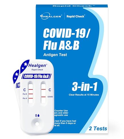 Healgen Rapid Check COVID-19, Flu A&B Antigen Test Kit,24 Months Shelf Life, 3-in-1 Flu & COVID Home Testing Solution, Easy to Read Dual Windows, Results in 15 Mins, 5 Test in Saudi Arabia