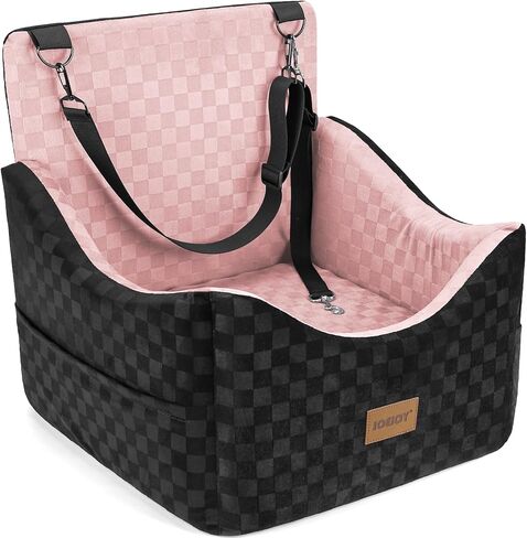 JOEJOY Dog Car Seat for Medium/Large Dogs - Reversible Dual-Sided Travel Dog Car Bed with Memory Foam, Washable Pet Booster Seat for Dogs up to 55 lbs or 2 Small Dogs, 2 Safety Leashes (Black/Grey) in Saudi Arabia