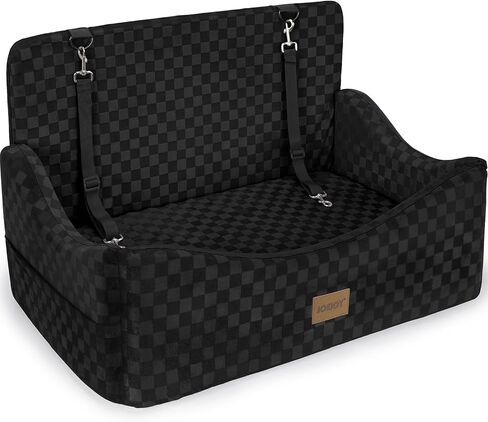 JOEJOY Dog Car Seat for Medium/Large Dogs - Reversible Dual-Sided Travel Dog Car Bed with Memory Foam, Washable Pet Booster Seat for Dogs up to 55 lbs or 2 Small Dogs, 2 Safety Leashes (Black/Grey) in Saudi Arabia
