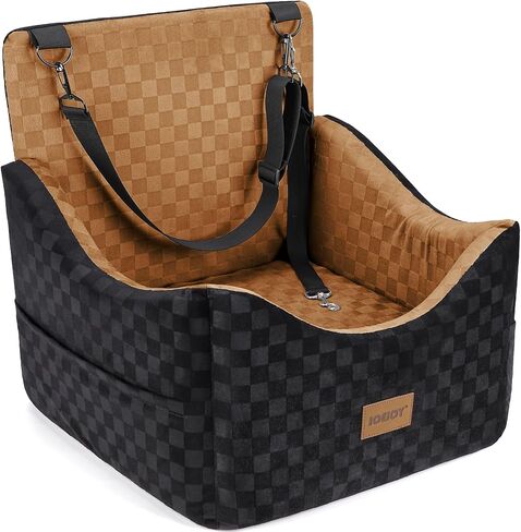 JOEJOY Dog Car Seat for Medium/Large Dogs - Reversible Dual-Sided Travel Dog Car Bed with Memory Foam, Washable Pet Booster Seat for Dogs up to 55 lbs or 2 Small Dogs, 2 Safety Leashes (Black/Grey) in Saudi Arabia