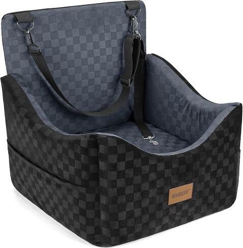 JOEJOY Dog Car Seat for Medium/Large Dogs - Reversible Dual-Sided Travel Dog Car Bed with Memory Foam, Washable Pet Booster Seat for Dogs up to 55 lbs or 2 Small Dogs, 2 Safety Leashes (Black/Grey) in Saudi Arabia