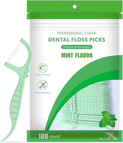 Mint Dental Flossers,100 Count Mint Floavor Unbreakable & Shred-Resistant Floss Picks,Flossers for Adults,Portable Toothpicks Sticks,Effective Plaque Remova(Mint,100 Count) in Saudi Arabia