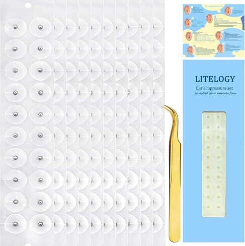 Ear Seeds Acupuncture Kit - 100 Pieces - Acupressure with Ears Seed, with Bonus Free Chart and Brass Acupressure Probe - for Balance & Wellness (Gold-100pcs) in Kuwait