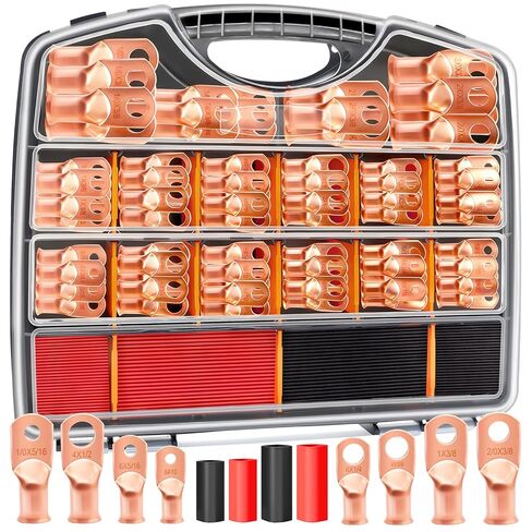 mankk 110PCS Copper Wire Lugs AWG 2 4 6 8 10 12 14 16 Gauge Battery Terminal Connectors Battery Cable Ends Connectors Copper Ring Terminal Kit with Heat Shrink M-167-110PCS-tbz in Saudi Arabia
