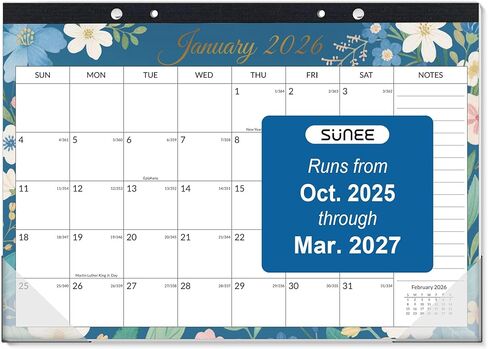 تقويم مكتب Sunee 2025-2026 - 18 شهرًا تقويمًا أكتوبر 2025 - مارس 2027 ، 17 "× 12" تقويم سطح المكتب مع ملاحظات ، للتخطيط ، التنظيم في الأسرة أو المدرسة أو المكتب - تقويم الأزهار الملونة 2026 in Kuwait