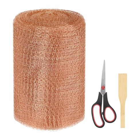1-Set Copper Mesh 5 Inch x 32.8ft, Copper Wool Rustproof Mesh Roll W Precision Scissor and Wood Stick for Mouse Hole Filler/Pest Control Hole/Gap Filler/Blocking Garden House in Saudi Arabia