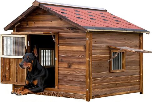 Extra Large Dog House Outdoor Made of Solid Pine Wood, Warm Doghouse, Dog House with Elevated Floor for Large Dogs, (Wood, 6XL) in Saudi Arabia