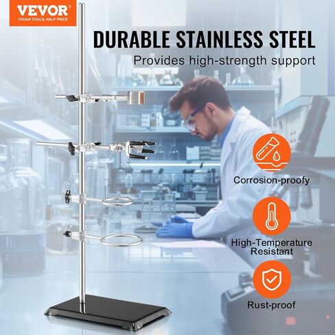 VEVOR Laboratory Support Stand Sets, Set of 2, Steel Lab Stand with 23.6 in Rod and 8.3 x 5.3 in Cast Iron Base, Includes Flask Clamps, Burette Clamps, and Cross Clamps in Saudi Arabia