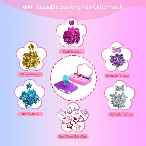 Hair Gem Stamper Kit for Girls ، بالإضافة إلى Gems Hair Gems للفتيات مع 600 تصحيح بريق الشعر ، لا توجد مصففات مصففات مصففات فنية ، أدوات الشعر ذات الشعر القابل لإعادة الاستخدام. in Saudi Arabia