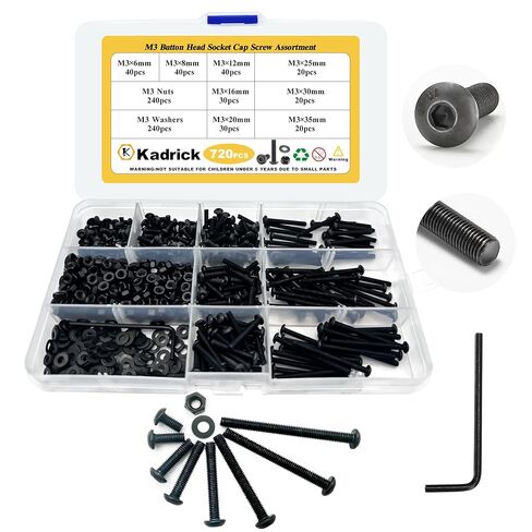KADRICK 840Pcs M3 Countersunk Screws,M3 Flat Head Screws,Phillips Bolts Nuts Washers Assortment Kit,Zinc Plated,Lenth of 6MM-25MM in Kuwait