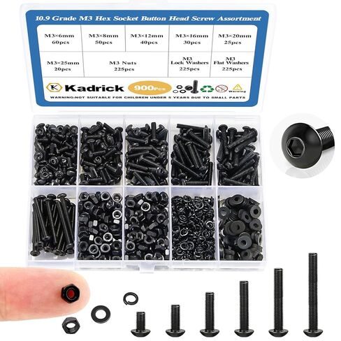 KADRICK 840Pcs M3 Countersunk Screws,M3 Flat Head Screws,Phillips Bolts Nuts Washers Assortment Kit,Zinc Plated,Lenth of 6MM-25MM in Kuwait