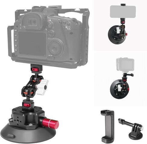 6in Camera Suction Cup Phone Mount with 7" Heavy-Duty Articulating Magic Arm, 360° Dual Ball Head & 1/4" ARRI Locating Pin&Holes, Cameras Monitor Mount for Camera, Phone, LED Light in Saudi Arabia