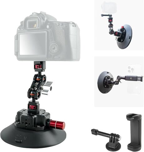 6in Camera Suction Cup Phone Mount with 7" Heavy-Duty Articulating Magic Arm, 360° Dual Ball Head & 1/4" ARRI Locating Pin&Holes, Cameras Monitor Mount for Camera, Phone, LED Light in Saudi Arabia