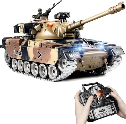 RC Tank ، 1:18 Metal Metal US M60 Remote Control Army Model Toys ، 2.4 GHZ RC مع دخان واقعي وصوت وأضواء ، دبابة عسكرية تطلق BBS والقنابل المائية للبالغين والأطفال in Kuwait