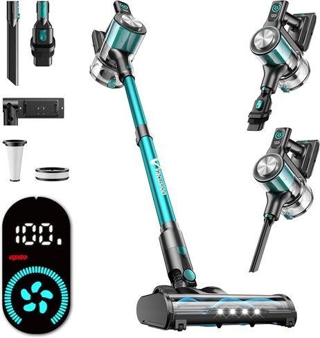 Cordless Vacuum Cleaner, 8-in-1 Cordless Stick Vacuum Cleaner with 3 Suction Modes, Up to 45mins Runtime, Rechargeable, Self-Standing, Wireless Vacuum Cleaners for Home Pet Hair Carpet Car Hard Floor in Kuwait