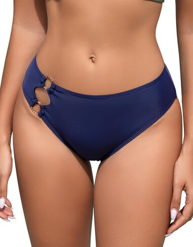 SHEKINI Women's High Waisted Bikini Bottom Cut Out Metal Ring Bathing Suit Swim Bottoms in Saudi Arabia