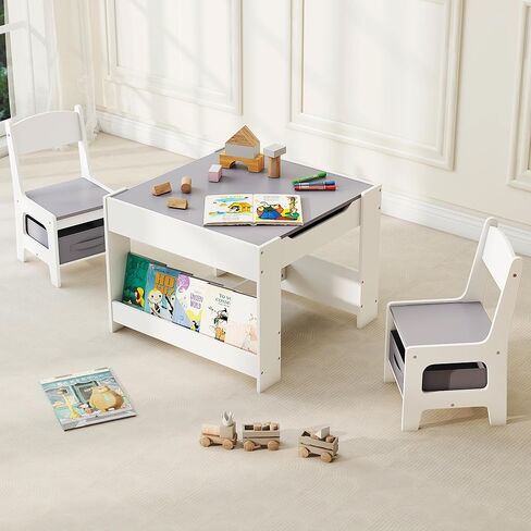 Kids Table and Chair Set, 3 in 1 Wooden Activity Table with Detachable Tabletop, Toddler Table and Chair Set with Storage Drawer, Kids Play Table for Children Art, Craft, Eating, Learning in Kuwait