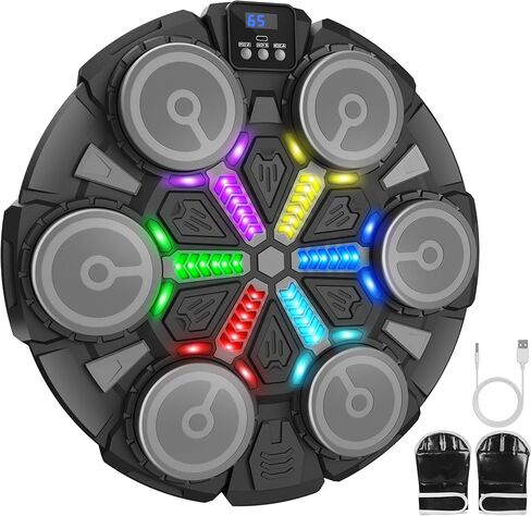 Music Boxing Machine Sport Toys for Kids ، Target Bluetooth Smart Target Smart Target ، لعبة تدريب مع قفازات الملاكمة ، ألعاب الأفكار للبنين الفتيات 3 4 6 7 8 9 10 11 12+ سنوات (أسود) (أسود) in Kuwait