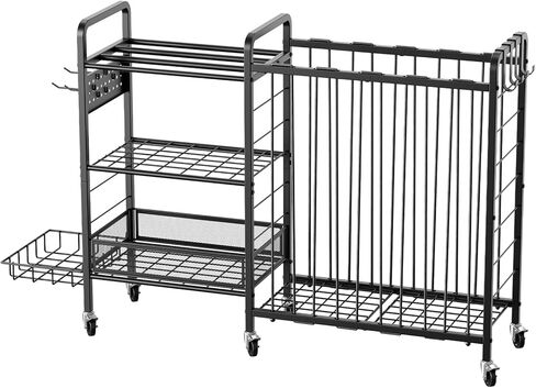 Sports Equipment Garage Organizer,Garage Ball Storage Rack for Sports with Wheels-Upgraded 3 Layers Sports Organizer Rack Outdoor Basketball Racks for Balls with Holder and Hooks in Kuwait