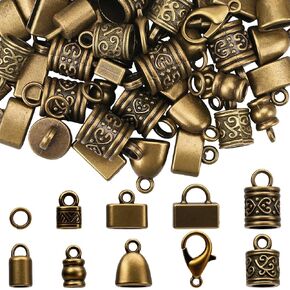 Sunnyclue 1 Box 240pcs Cord End Caps Kumihimo -score نهايات سبيكة معدنية عتيقة من الفضة البرونزية الجلود تجعيد كوميهيمو الأسلاك مع حلقات القفز قفل جراد البحر لمجوهرات صنع الأساور in Kuwait
