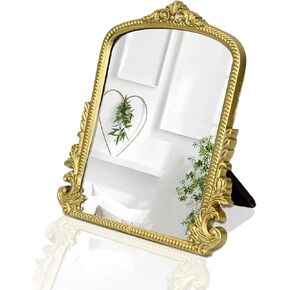 مرآة الغرور المقوسة باللون الأسود مع إطار خشبي، مرآة طاولة مكياج عتيقة على الطراز الباروكي مرآة أريندال للديكور المكتبي مرآة عتيقة جمالية لخزانة الملابس وغرفة النوم وغرفة المعيشة مقاس 11.8 بوصة × 9.6 بوصة in Kuwait