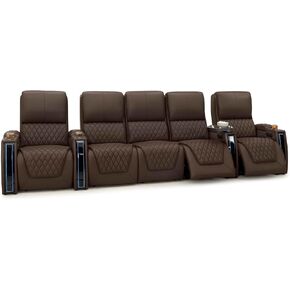 Seatcraft Apex Home Theater Seating - Living Room - Italian Leather - Power Recliner - Power Headrests & Lumbar - LED Armrests - SoundShaker - USB Charging - Cup Holders (Row of 2, Brown) in Kuwait