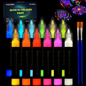 FansArriche Glow in the Dark Fabric Paint, 32 Colors Neon Acrylic Paint for DIY Crafts, Halloween, Christmas Decorations, Luminous Paint for Clothes, Wood, Canvas, Rock, 20 ml/Bottle in Kuwait