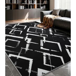 yihouse سجادة منطقة مجردة حديثة، سجادة باللونين الأسود والأبيض، سجادة مخططة ذات موجة رفيعة، سجادة منطقة قابلة للغسل لغرفة الطعام، المكتب، غرفة المعيشة، غرفة النوم، المطبخ (6x9) in Kuwait