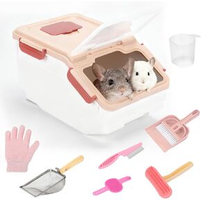 طقم حاويات شينشيلا الرملي الكبيرة ، منزل حمام شينشيلا بلاستيكي مع إكسسوارات الغسيل والرعاية ، حوض استحمام الغبار لخنزير قنفذ الهامستر في شينشيلاس وغيرها من الحيوانات الصغيرة in Kuwait