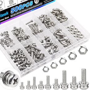 mxuteuk 500PCS Small Nut and Bolt Assortment Kit,M2 M2.5 M3 M4 M5 Metric Machine Screws,304 Stainless Steel Small Bolt and Nut for DIY Projects,Electronics,Repairs in Saudi Arabia