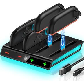 ExtremeCool 4 في 1 شحن Dock متوافق مع Nintendo Switch 2 (2025) لوحدة التحكم Joycon ، شاحن Joypad مع الأضواء الديناميكية ومؤشر LED ، 2H محطة الشحن السريع للتبديل 2 Joy Con in Kuwait