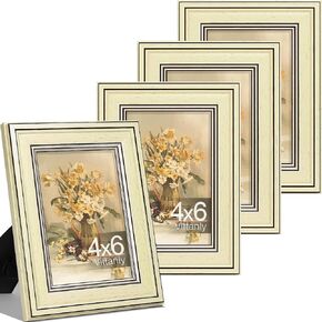 Vittanly 8x10 Retro Rustic Picture Frame Set من 4 ، إطار صور مزرعة عتيقة للجدار أو الطاولة ، عرض 5 × 7 صور مع حصيرة أو 8x10 بدون حصيرة ، متعددة الألوان in Kuwait