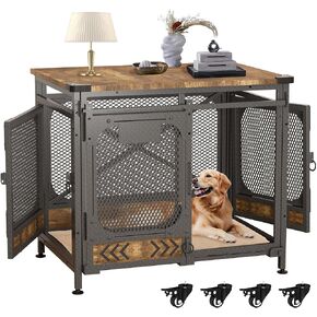 أثاث قفص الكلب المقاوم للمضغ للكلاب الصغيرة - تربية الأنبوب الصلب بيضاء بيضاء بيضاء مع درج تخزين وحصيرة ، طاولة نهاية مزخرفة داخلية in Kuwait