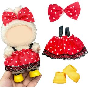17cm Doll Clothes Set 3PCS: Monster Eye Hat, Striped Shirt, Heart Patched Overalls for Dolls (Style A) in Saudi Arabia